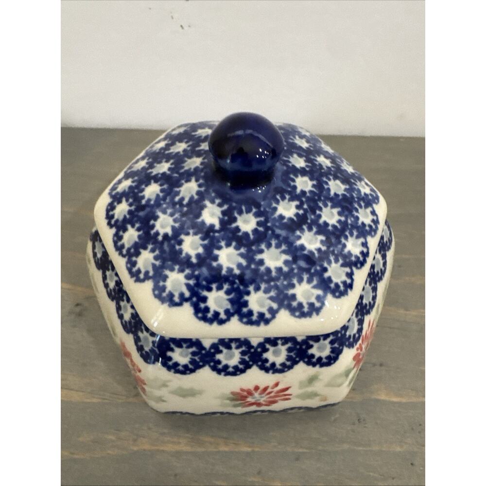 Polish Pottery Trinket Box by Manufaktura Boleslawcu 1990s Ceramic Floral - Picture 2 of 10